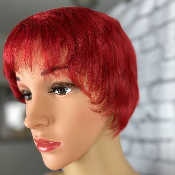 Womens Orange/Red Wig Short Wispy Bangs - Picture 3 of 7